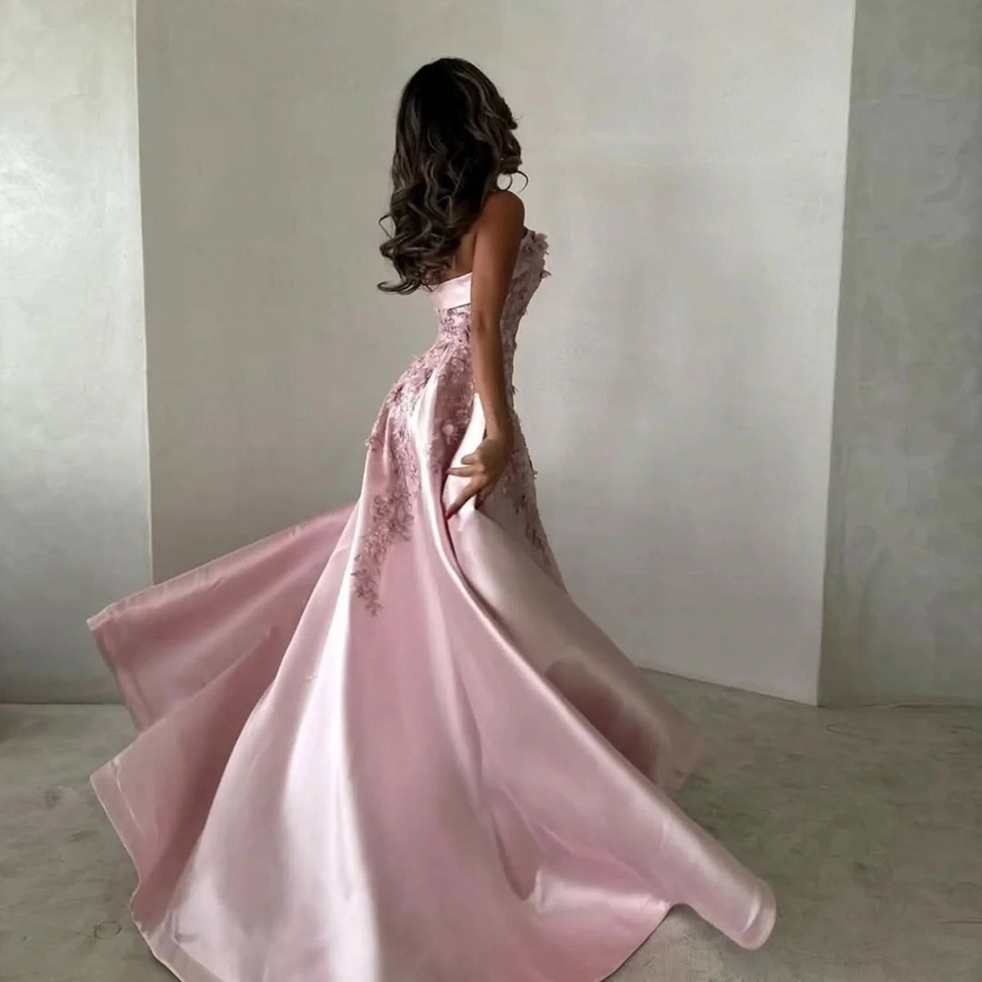 Luxury Blush Pink Strapless Evening Dress with Overskirt XD067-DreamyVow