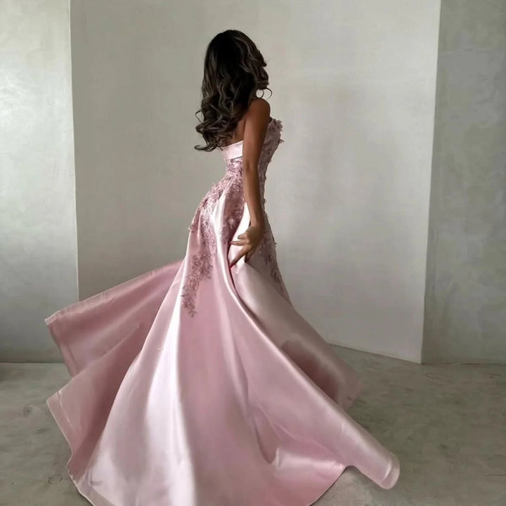 Luxury Blush Pink Strapless Evening Dress with Overskirt XD067-DreamyVow