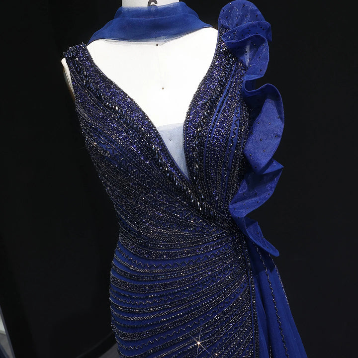Luxury Burgundy Mermaid Evening Dress with Sparkling Beads, Scarf and Overskirt SS189