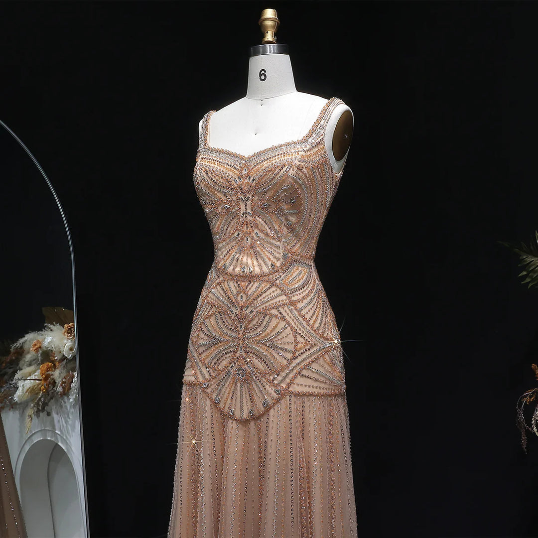 Luxury Champagne Beaded Ruffled Prom Dress SS552-DreamyVow