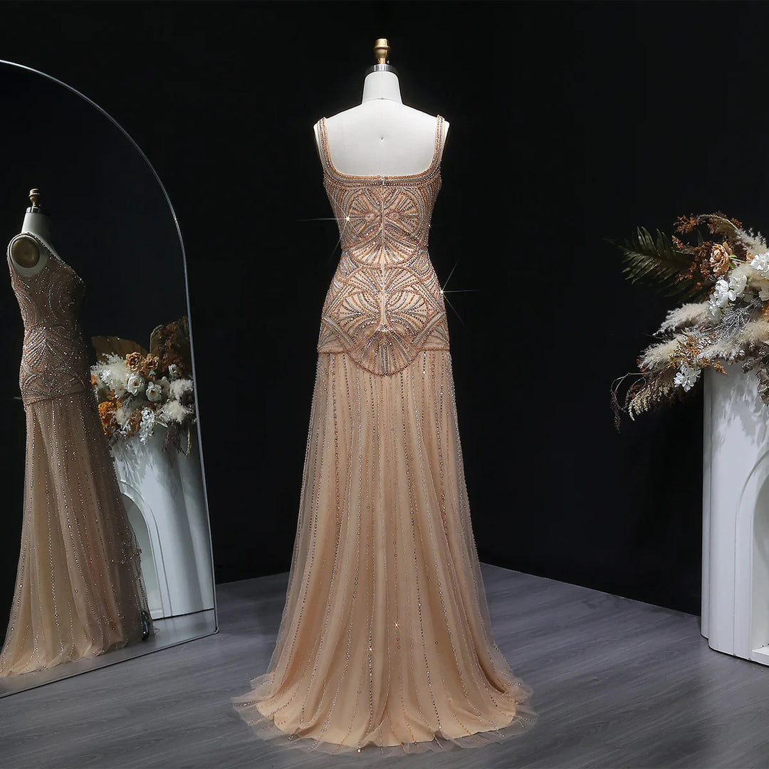 Luxury Champagne Beaded Ruffled Prom Dress SS552 DreamyVow Luxury Champagne Beaded Ruffled Prom Dress SS552 DreamyVow