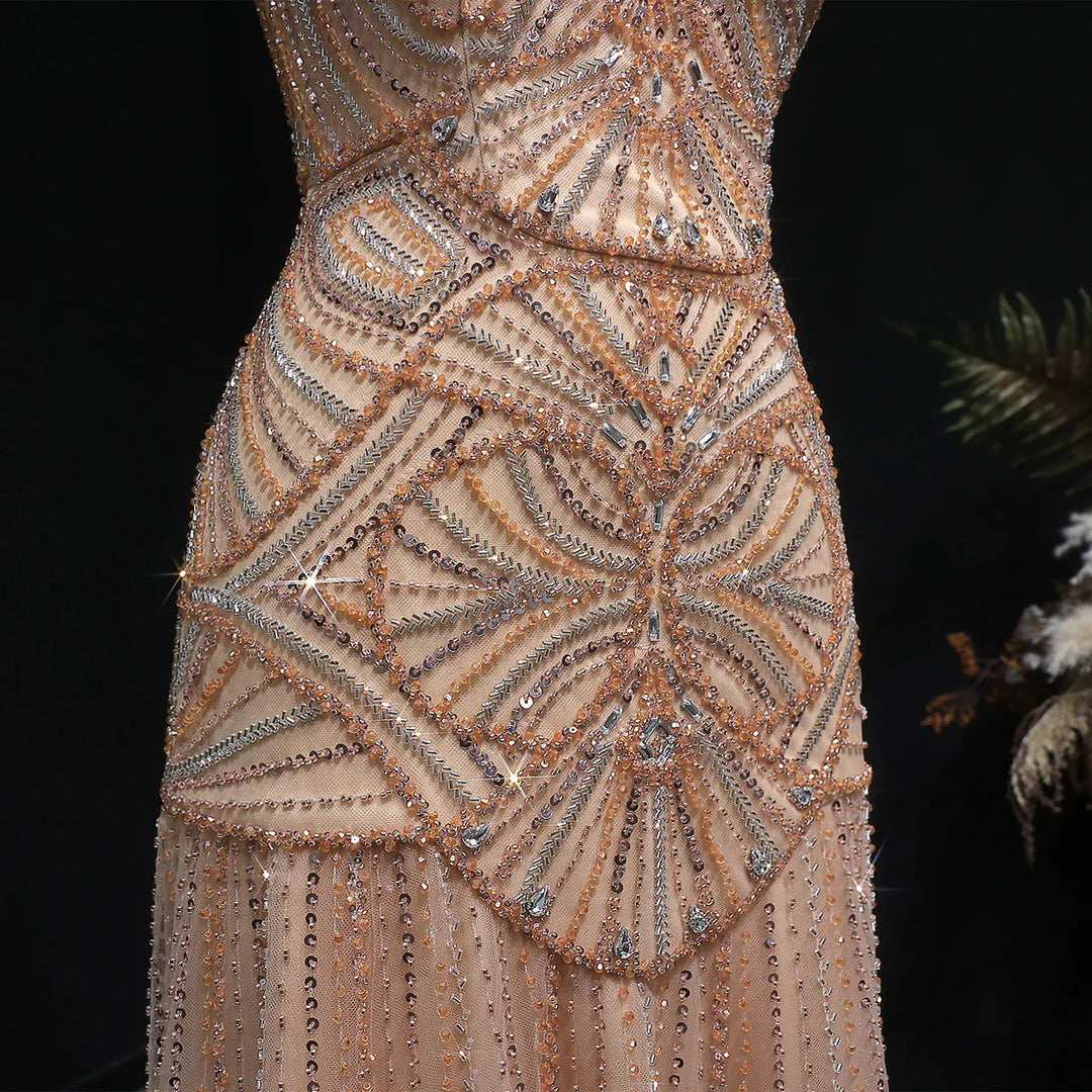 Luxury Champagne Beaded Ruffled Prom Dress SS552 – DreamyVow