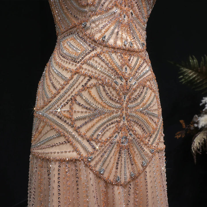Luxury Champagne Beaded Ruffled Prom Dress SS552-DreamyVow