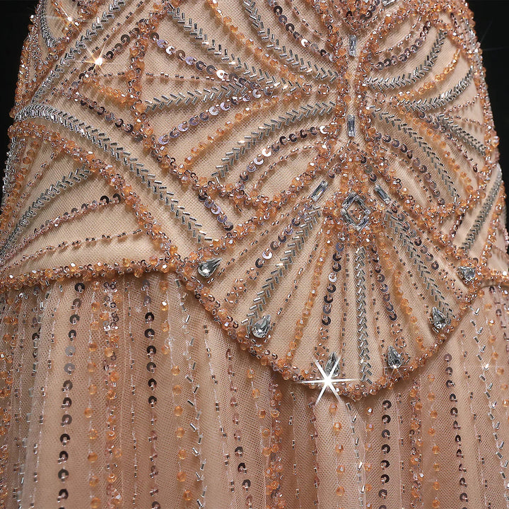Luxury Champagne Beaded Ruffled Prom Dress SS552-DreamyVow
