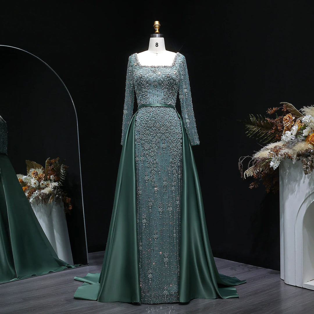 Luxury Champagne Beaded with Overskirt Evening Dress SS119 Green / 14
