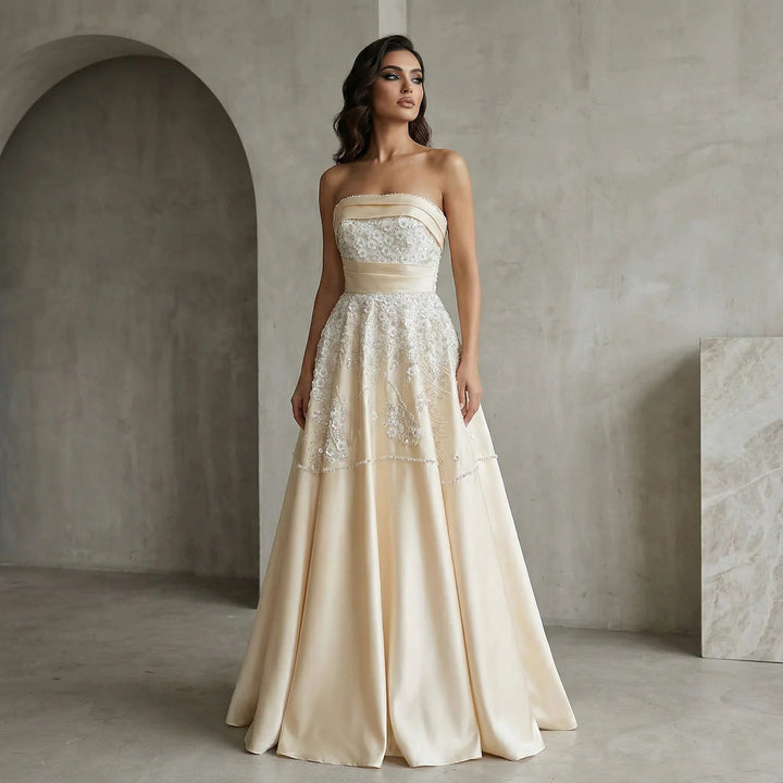 Luxury Champagne Evening Dress with Sequin Details XD045-DreamyVow