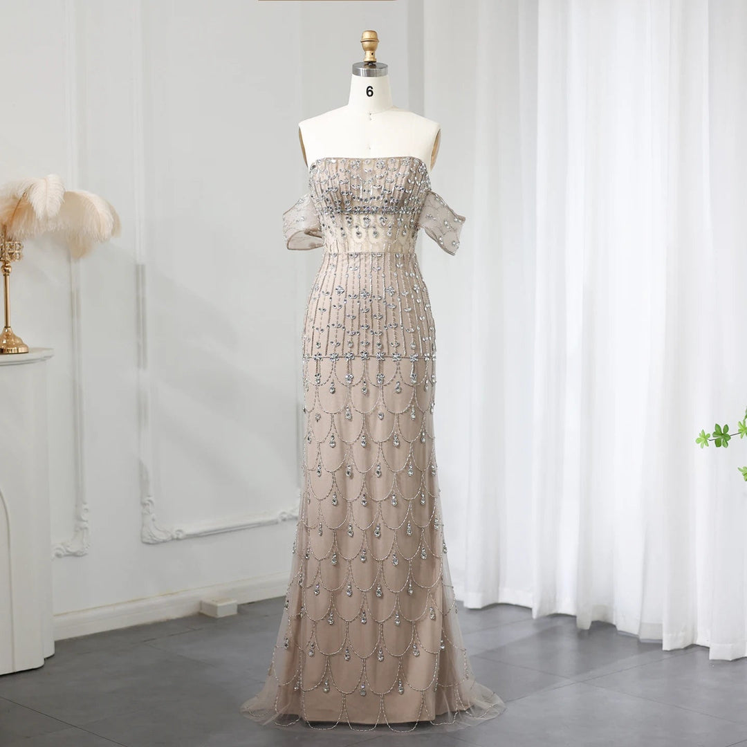 Luxury Champagne Mermaid Arabic Evening Dress for Wedding party SS168