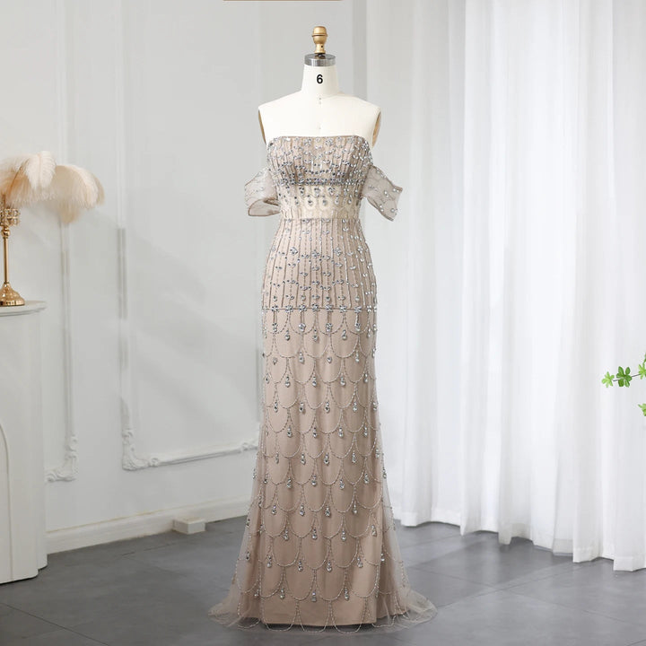 Luxury Champagne Mermaid Arabic Evening Dress for Wedding party SS168