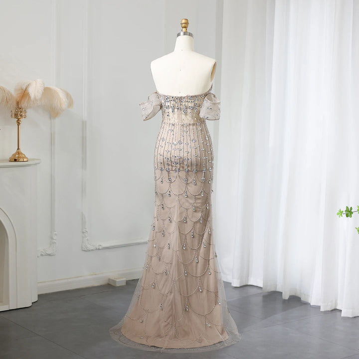 Luxury Champagne Mermaid Arabic Evening Dress for Wedding party SS168