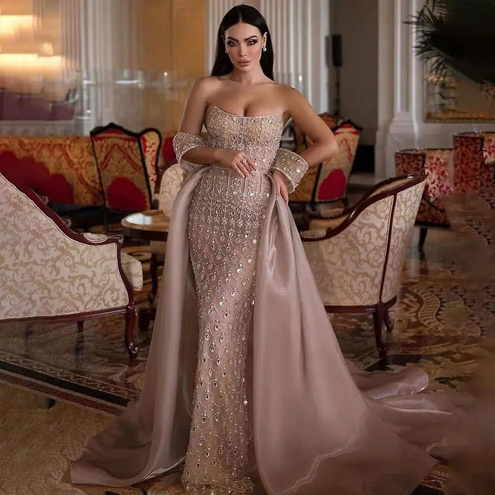 Luxury Champagne Mermaid Arabic Evening Dress for Wedding party SS168
