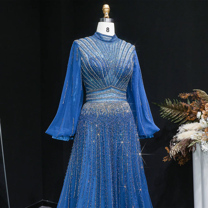 Luxury Christmas Sparkle Beaded A Line Long Sleeve Evening Dress SS012-DreamyVow