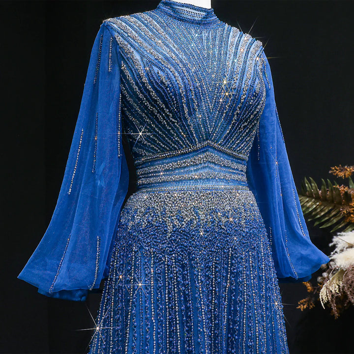 Luxury Christmas Sparkle Beaded A Line Long Sleeve Evening Dress SS012-DreamyVow