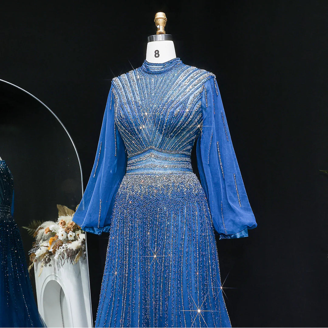 Luxury Christmas Sparkle Beaded A Line Long Sleeve Evening Dress SS012-DreamyVow