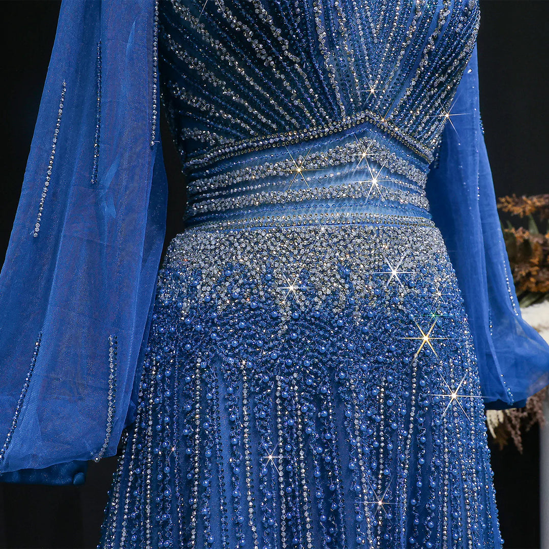Luxury Christmas Sparkle Beaded A Line Long Sleeve Evening Dress SS012-DreamyVow