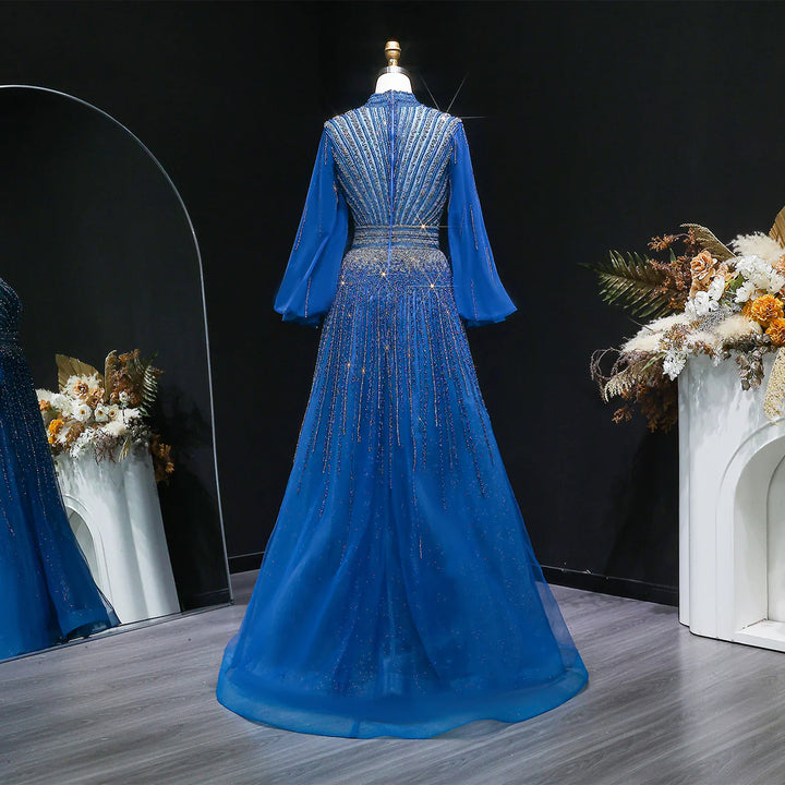 Luxury Christmas Sparkle Beaded A Line Long Sleeve Evening Dress SS012-DreamyVow