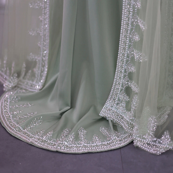 Luxury Crystal Blue Mermaid Evening Dresses with Cape Sleeves SS445