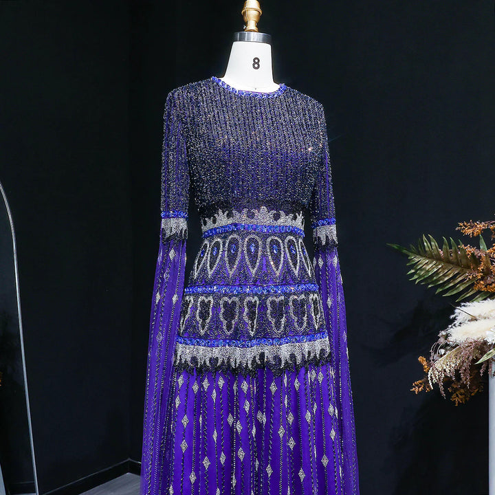 Luxury Crystal Embellished Cape Long Sleeve Evening Dress SS009-DreamyVow