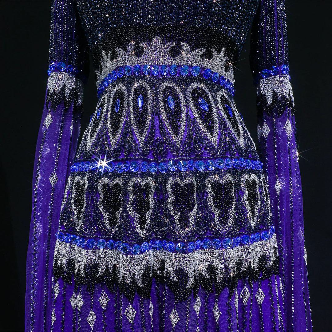 Luxury Crystal Embellished Cape Long Sleeve Evening Dress SS009-DreamyVow