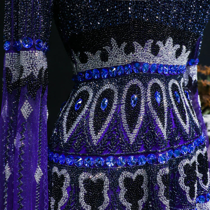 Luxury Crystal Embellished Cape Long Sleeve Evening Dress SS009-DreamyVow