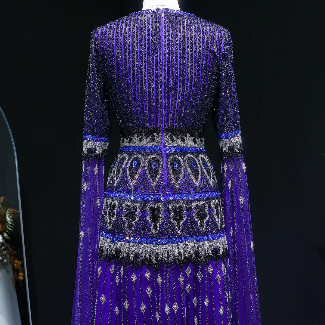 Luxury Crystal Embellished Cape Long Sleeve Evening Dress SS009-DreamyVow