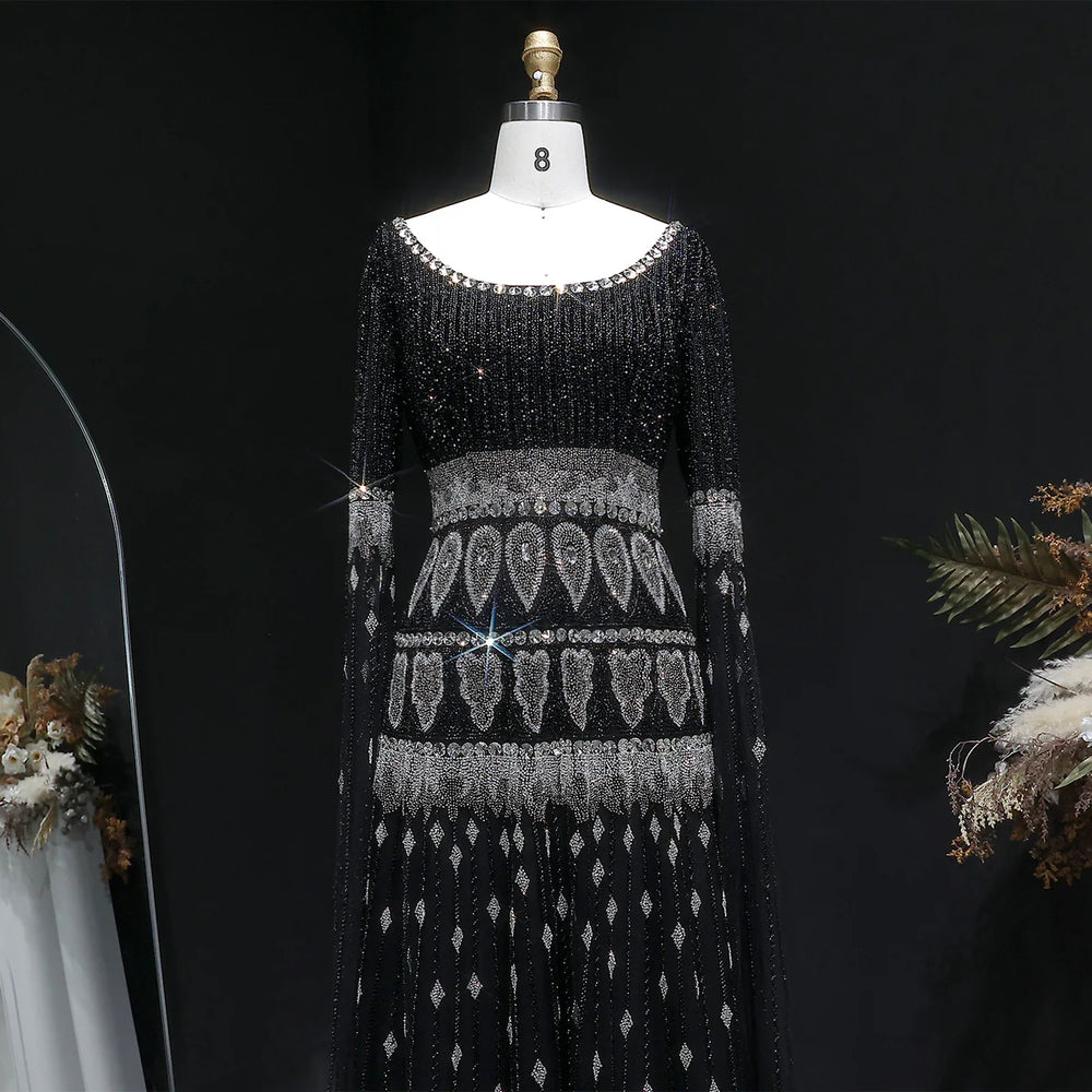 Luxury Crystal Embellished Cape Long Sleeve Evening Dress SS009-DreamyVow