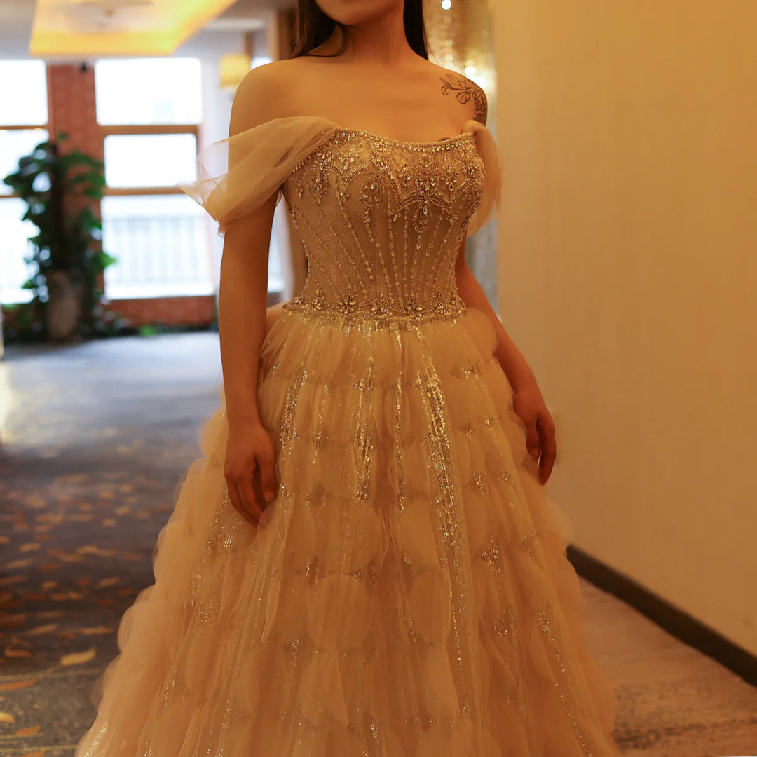 Luxury Crystal Princess Ball Gown Blush Pink Ruffles Evening Dress SS733