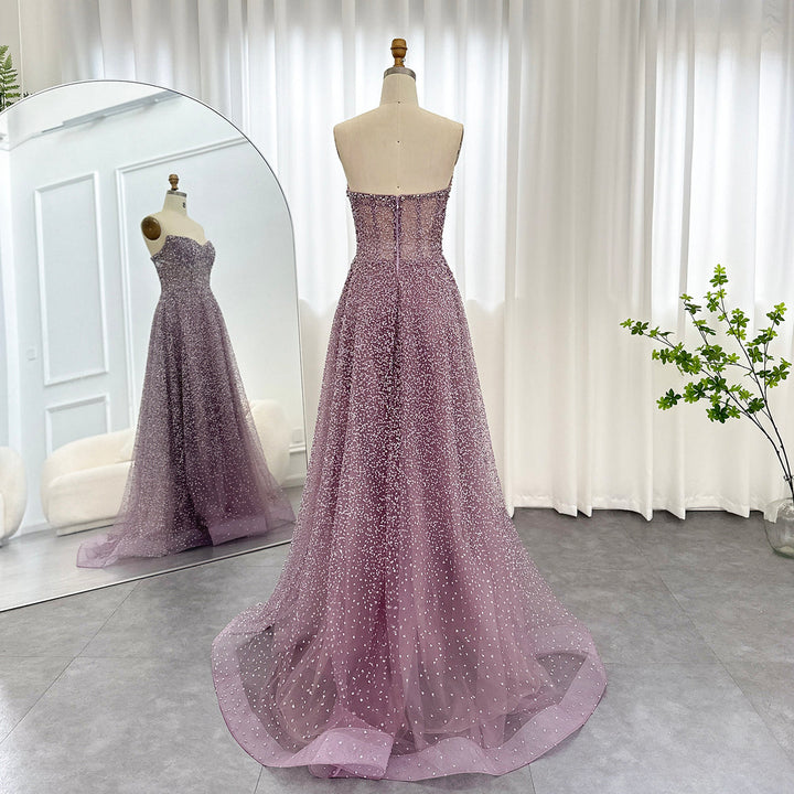 Luxury Crystal Purple Strapless Evening Dress SS699