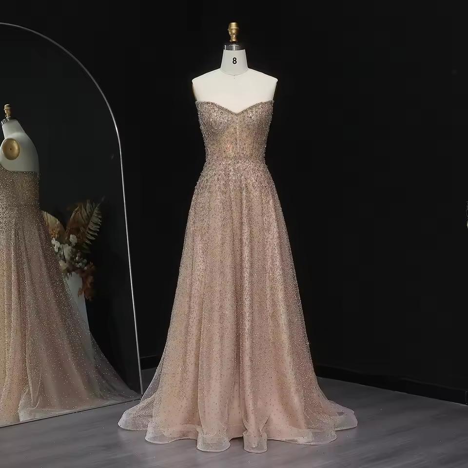 Luxury Crystal Purple Strapless Evening Dress SS699