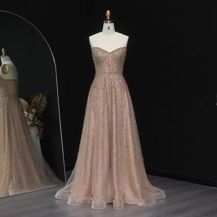 Luxury Crystal Purple Strapless Evening Dress SS699