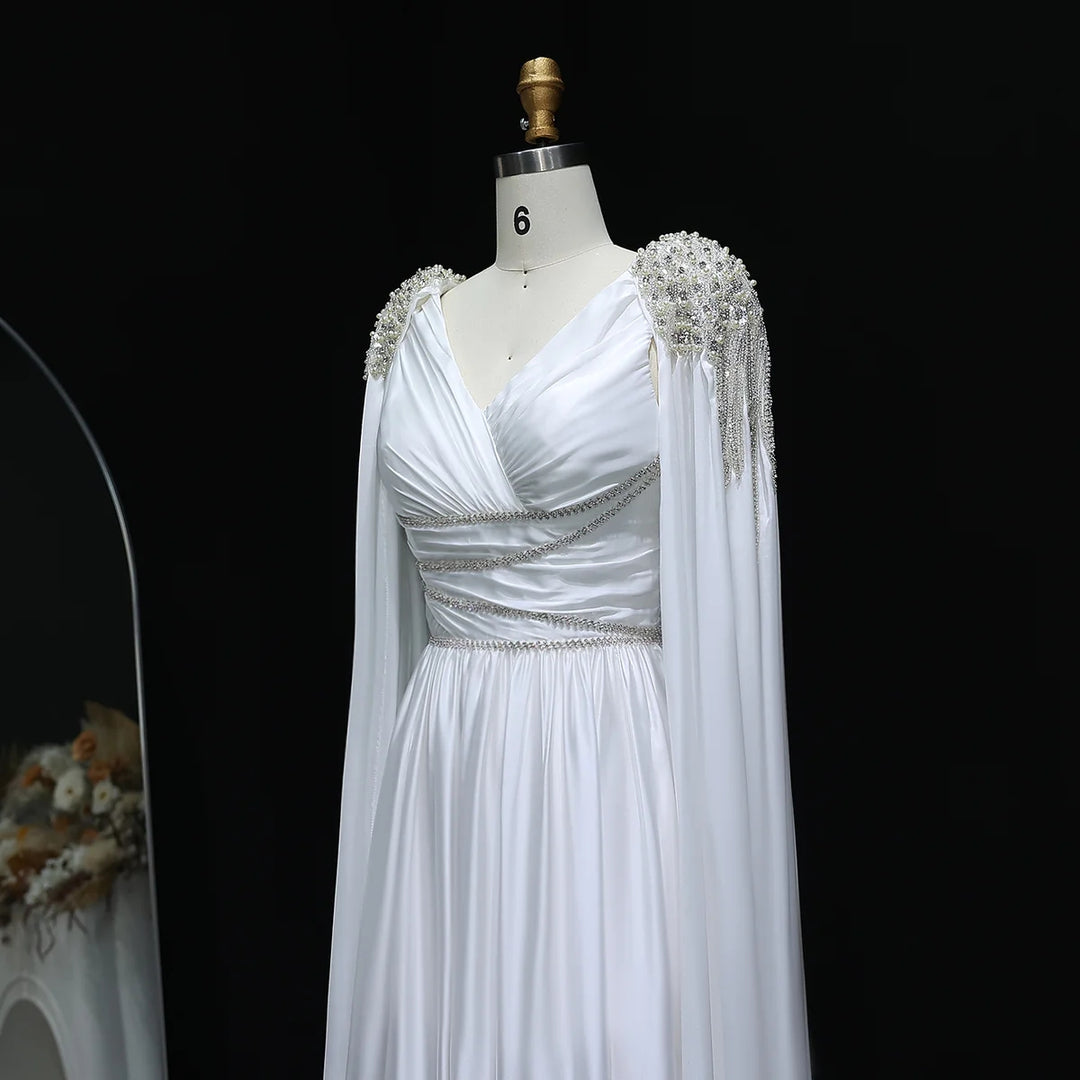 Luxury Crystal Rose Gold Evening Dress with Cape SS589