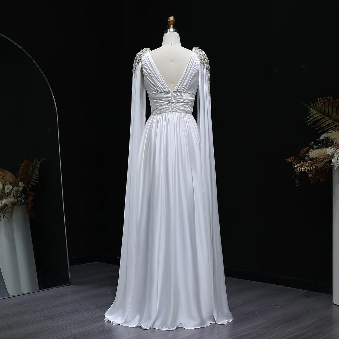 Luxury Crystal Rose Gold Evening Dress with Cape SS589