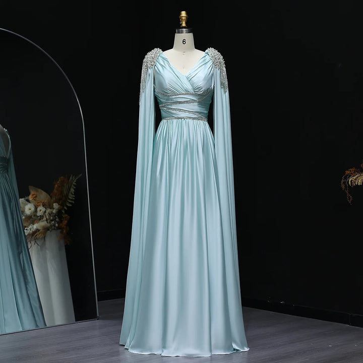 Luxury Crystal Rose Gold Evening Dress with Cape SS589