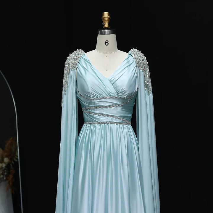 Luxury Crystal Rose Gold Evening Dress with Cape SS589