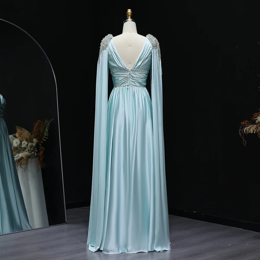 Luxury Crystal Rose Gold Evening Dress with Cape SS589
