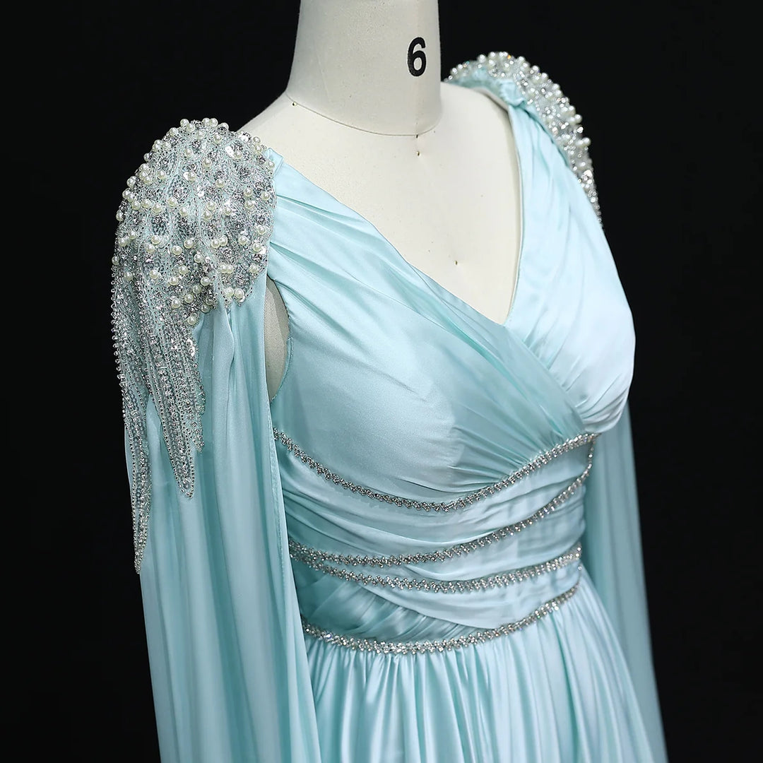 Luxury Crystal Rose Gold Evening Dress with Cape SS589