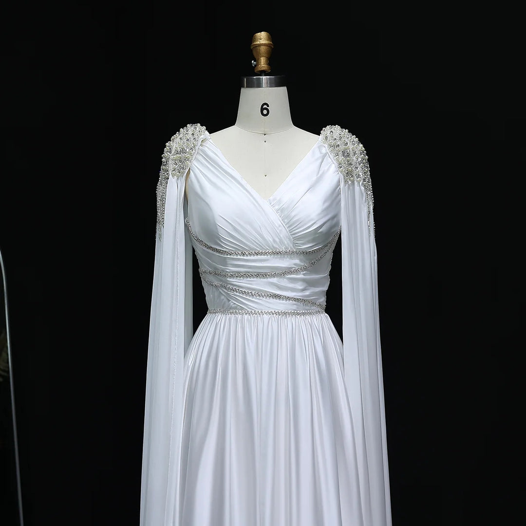 Luxury Crystal Rose Gold Evening Dress with Cape SS589