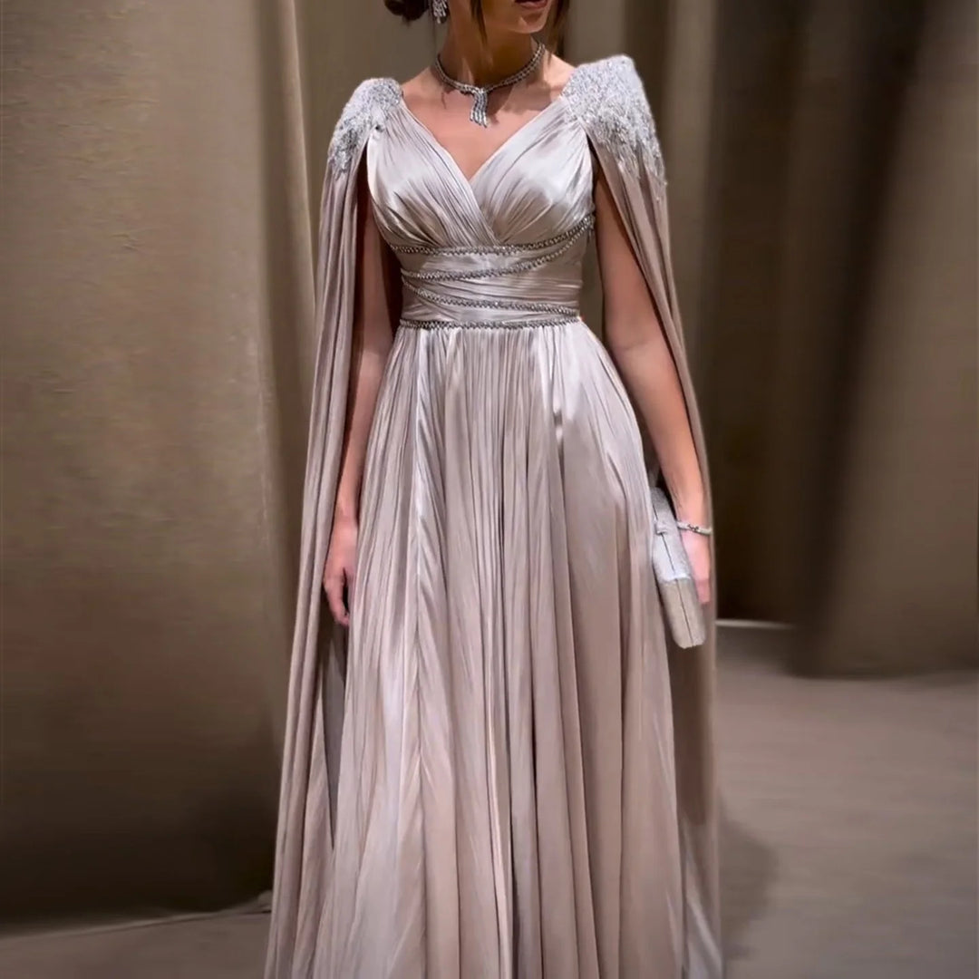 Luxury Crystal Rose Gold Evening Dress with Cape SS589