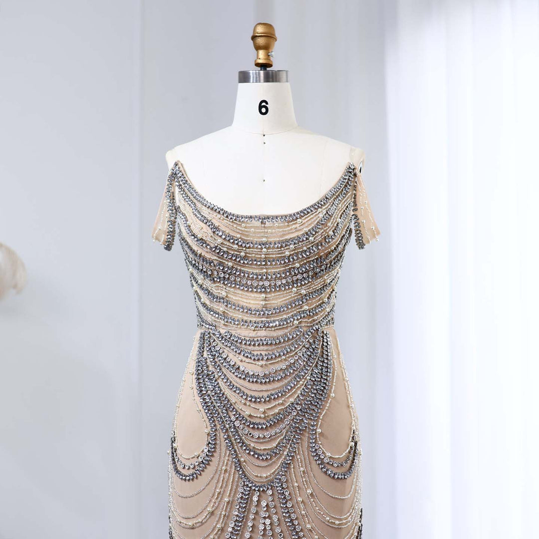 Luxury Crystal Silver Gray Mermaid Dubai Evening Dresses SS403