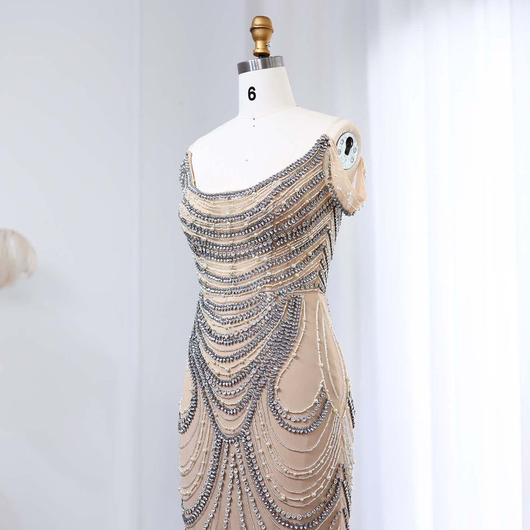 Luxury Crystal Silver Gray Mermaid Dubai Evening Dresses SS403