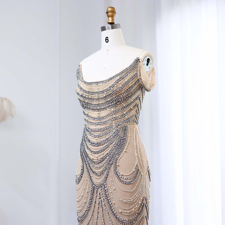Luxury Crystal Silver Gray Mermaid Dubai Evening Dresses SS403