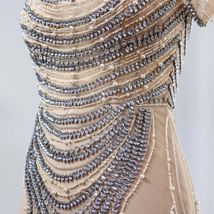 Luxury Crystal Silver Gray Mermaid Dubai Evening Dresses SS403