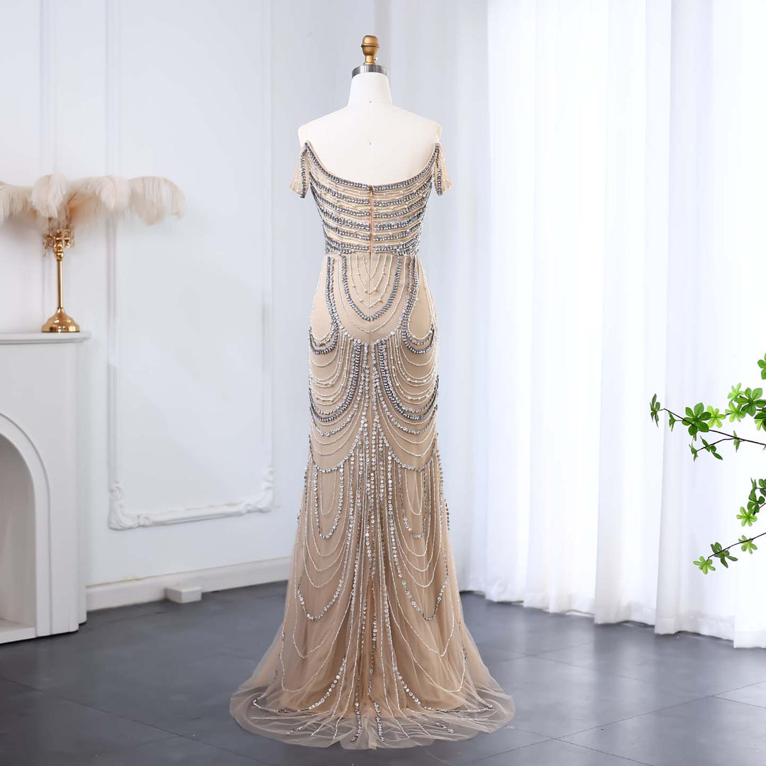 Luxury Crystal Silver Gray Mermaid Dubai Evening Dresses SS403
