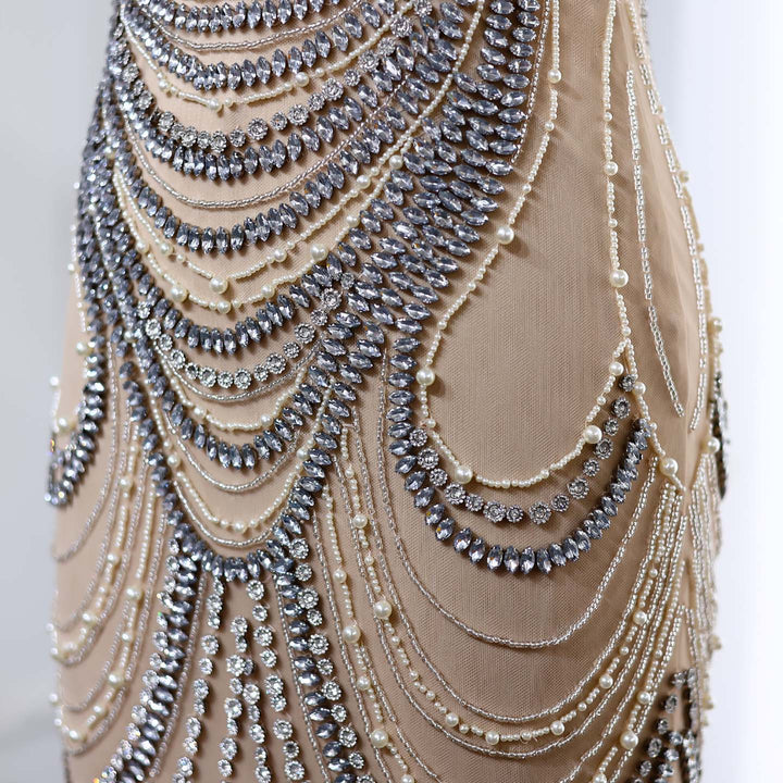 Luxury Crystal Silver Gray Mermaid Dubai Evening Dresses SS403
