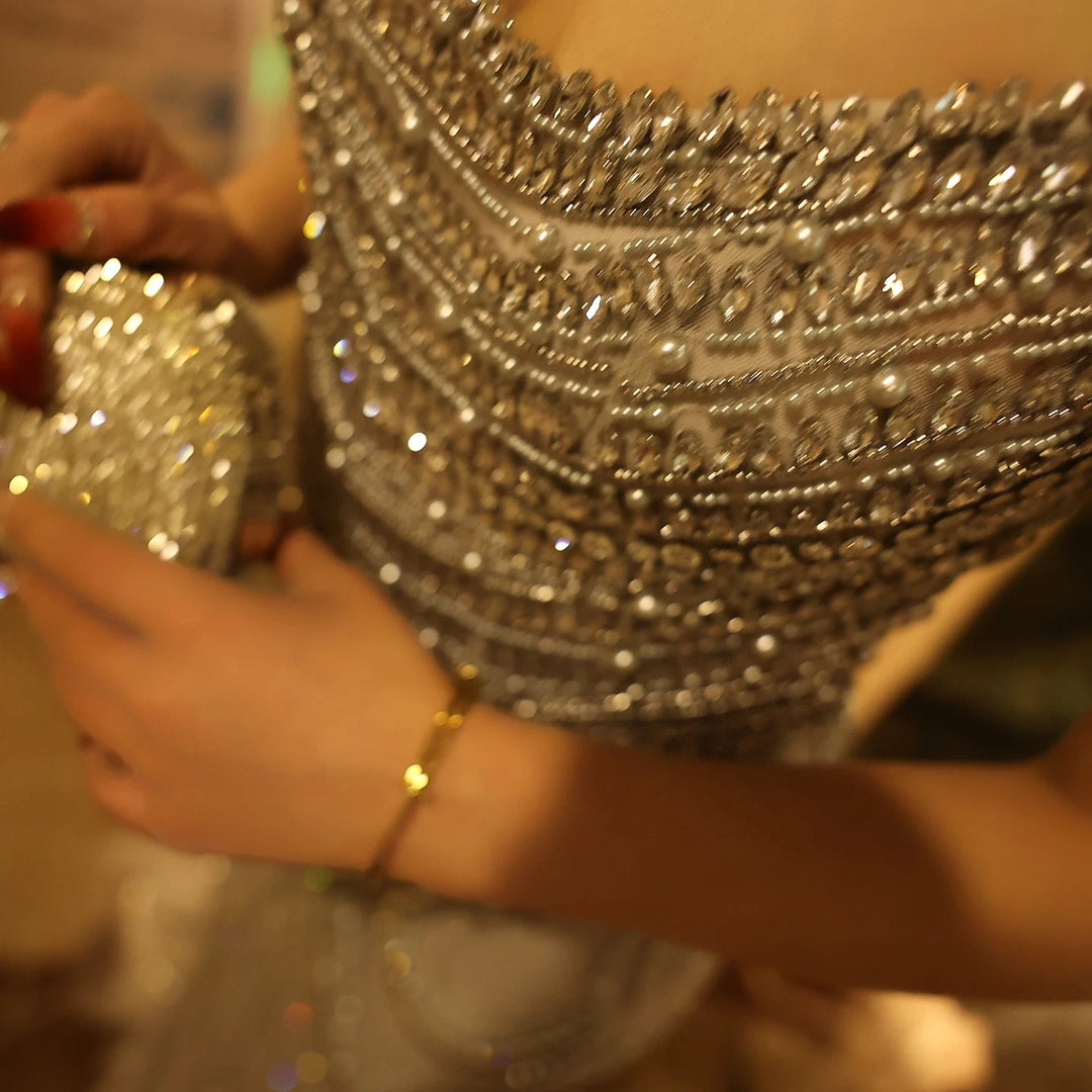 Luxury Crystal Silver Gray Mermaid Dubai Evening Dresses SS403