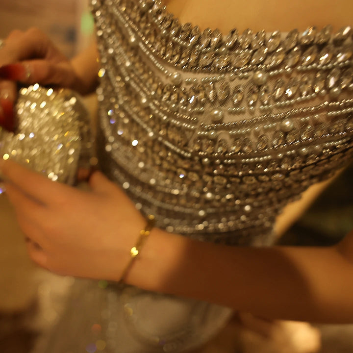 Luxury Crystal Silver Gray Mermaid Dubai Evening Dresses SS403