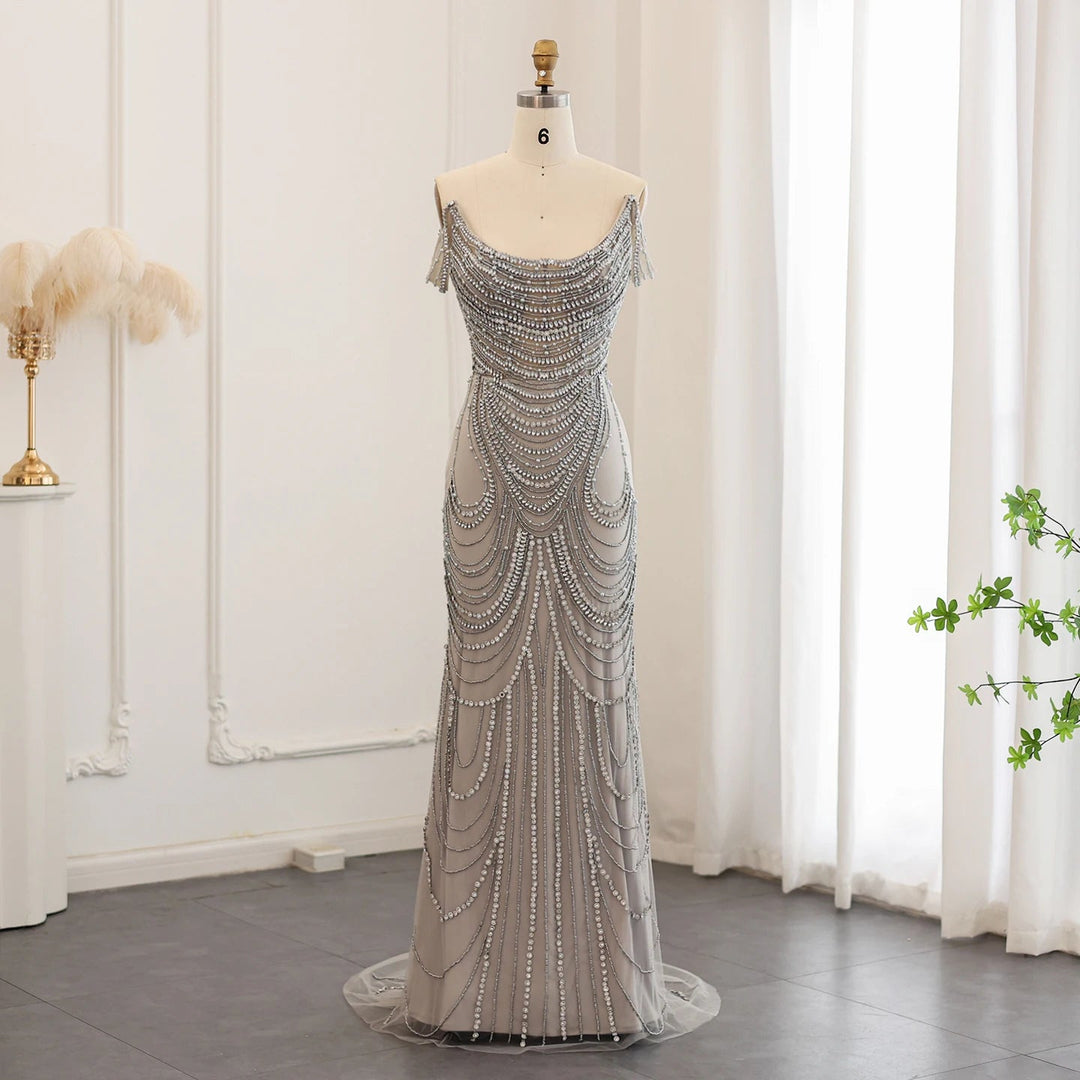 Luxury Crystal Silver Gray Mermaid Dubai Evening Dresses SS403