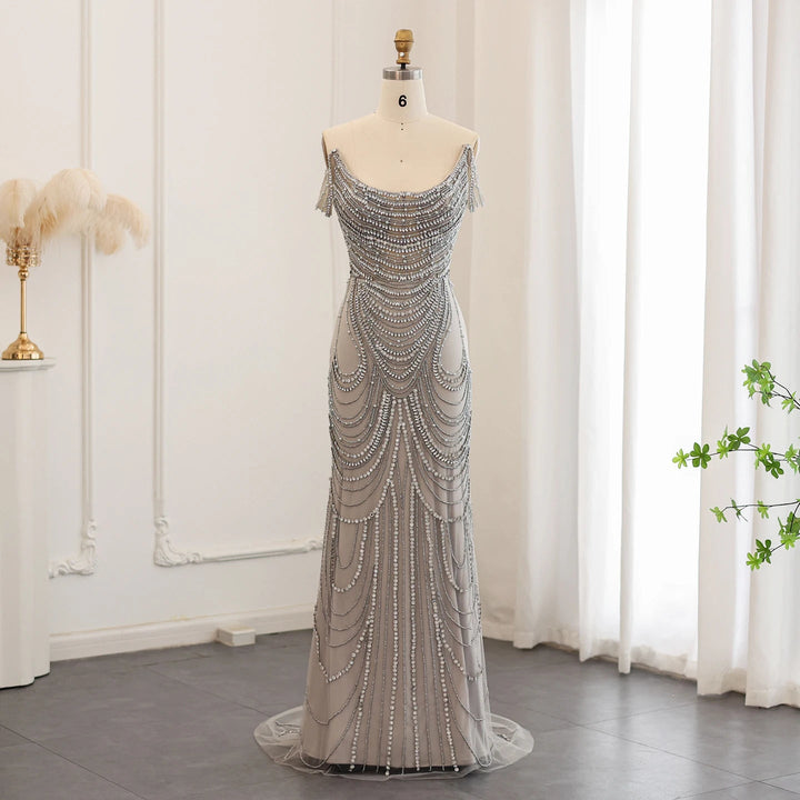 Luxury Crystal Silver Gray Mermaid Dubai Evening Dresses SS403