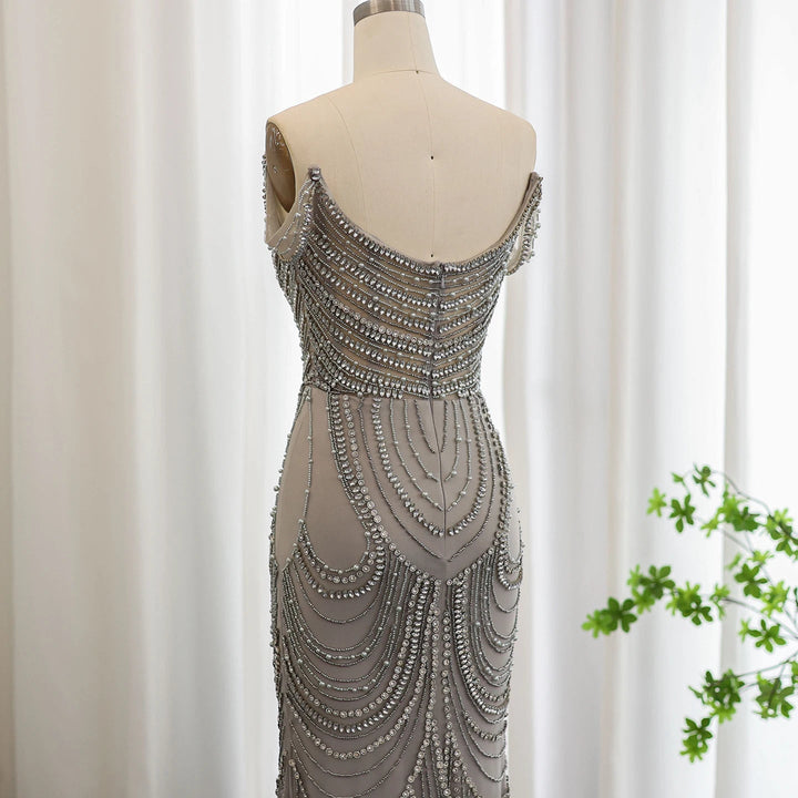 Luxury Crystal Silver Gray Mermaid Dubai Evening Dresses SS403