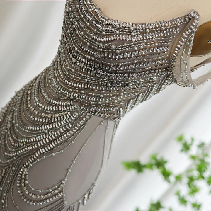 Luxury Crystal Silver Gray Mermaid Dubai Evening Dresses SS403