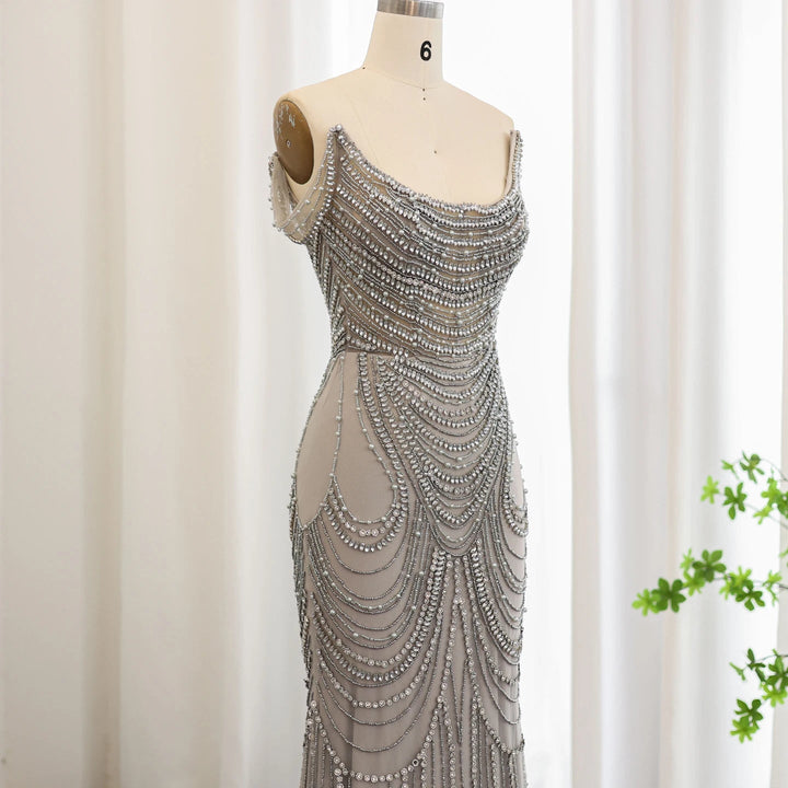 Luxury Crystal Silver Gray Mermaid Dubai Evening Dresses SS403